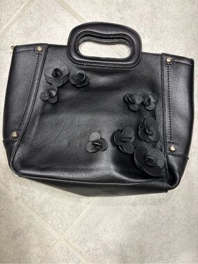 Tommy Bahama Black Floral Applique Leather Tote
